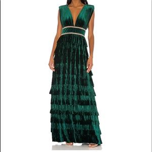 REVOLVE Velvet Flared Gown in Emerald